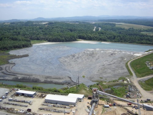 Aerial view of coal ash pond